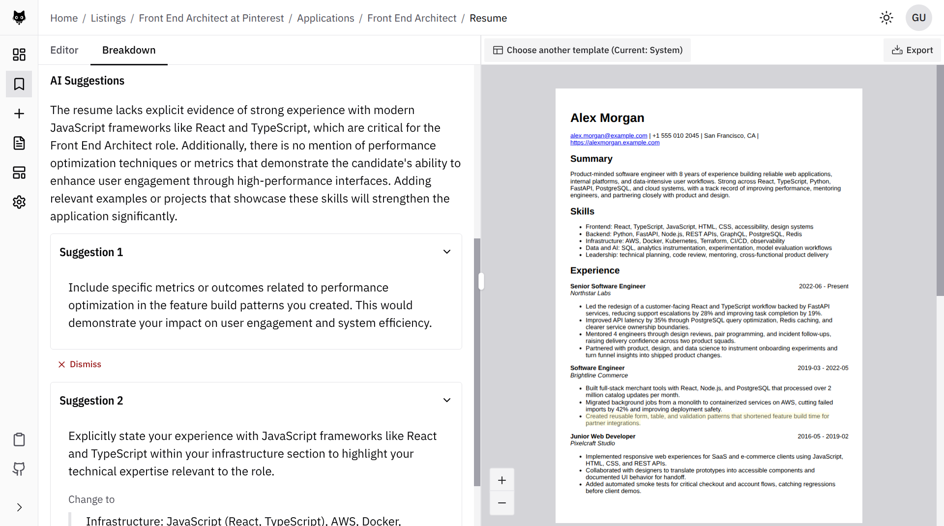 Atto showing a general AI suggestion and specific resume suggestions with a highlighted resume unit